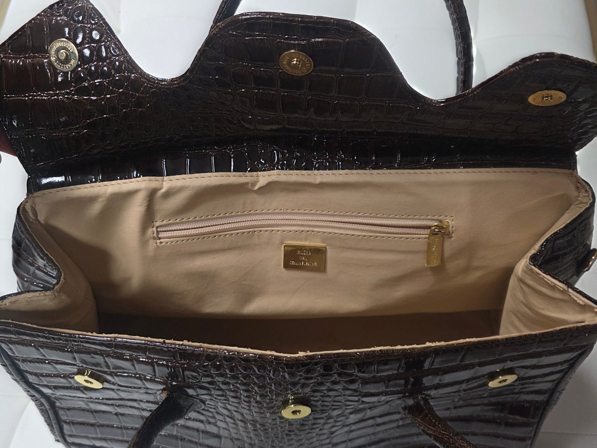 Muska Milano Brown Croc-Embossed Leather Satchel Bag