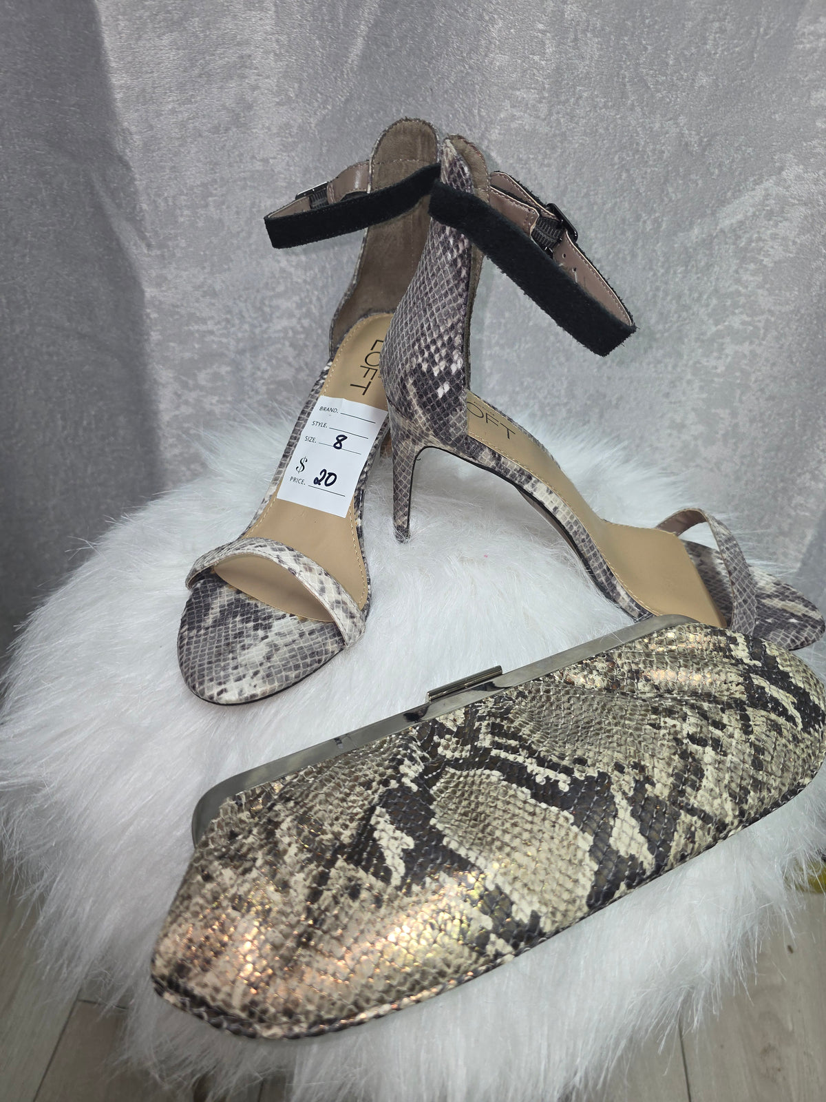 Perfect Pair Bundle: Snakeskin Print Heels & Matching Clutch Set – Size 8M
