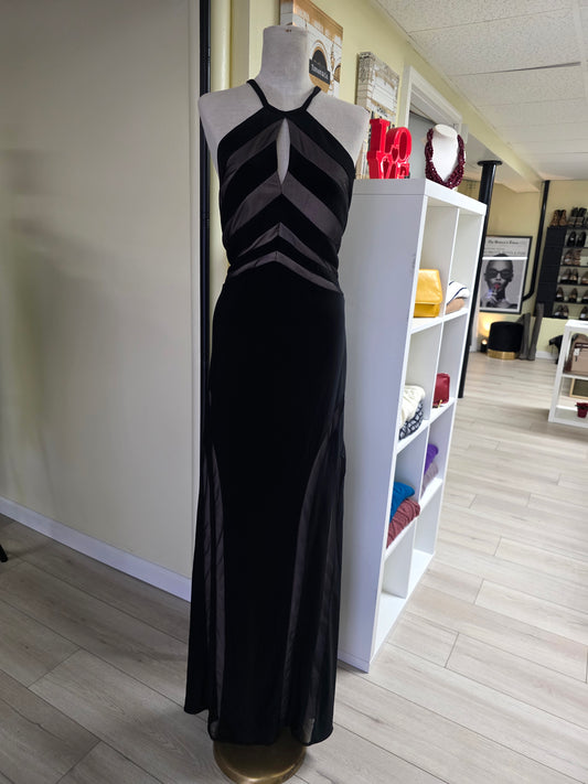 Nightway Strappy Back Illusion Maxi Gown — Black