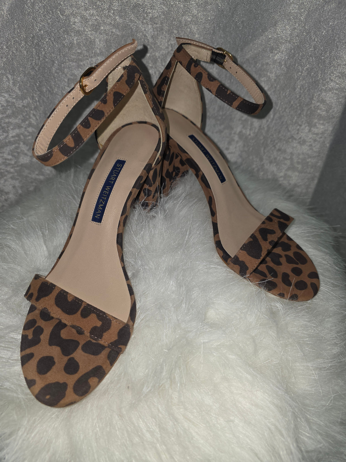 Leopard-Print Suede Block-Heel Sandals – New - Size 5