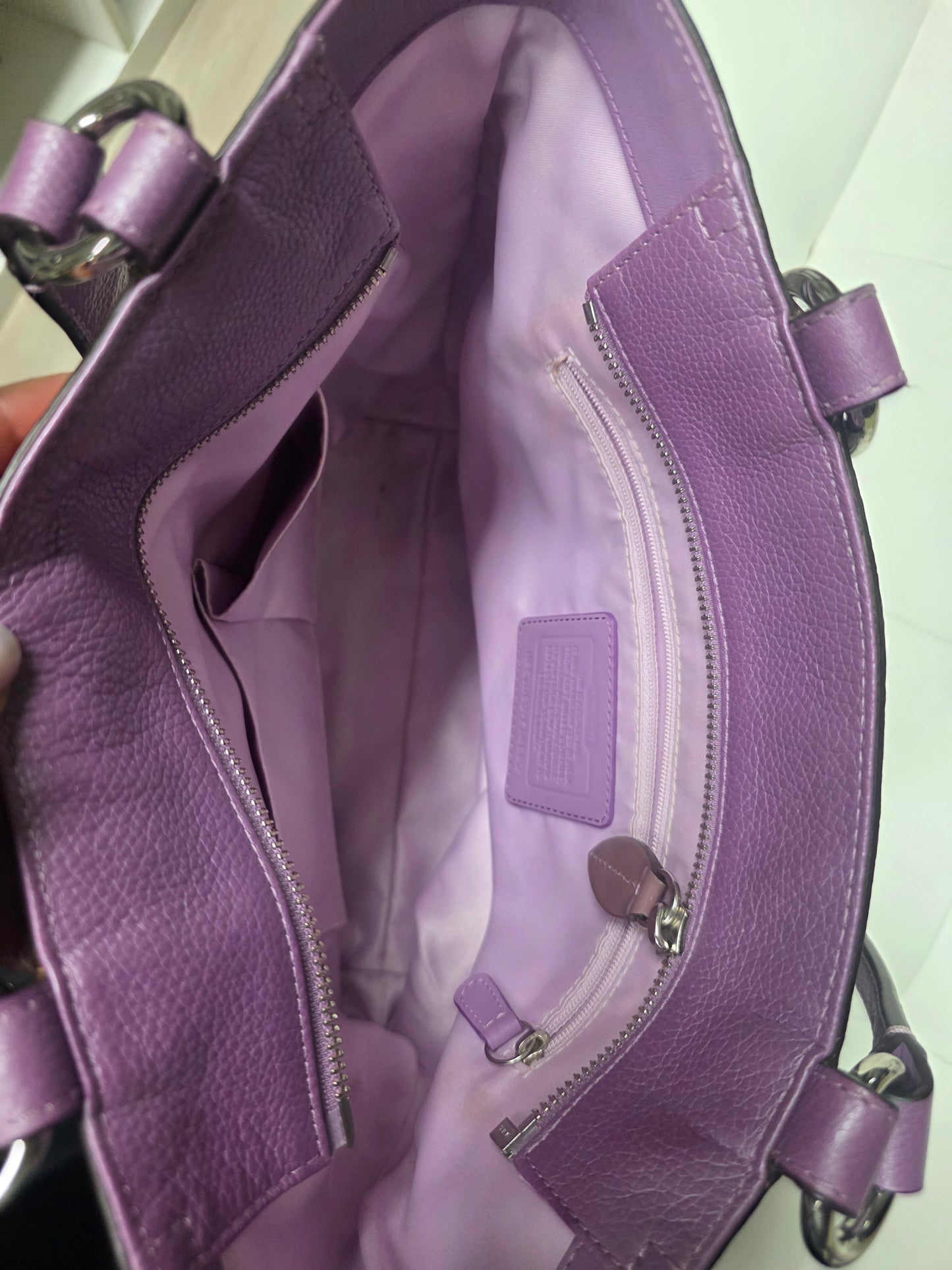 Coach Pebbled Leather Tote Bag – Lavender/Purple