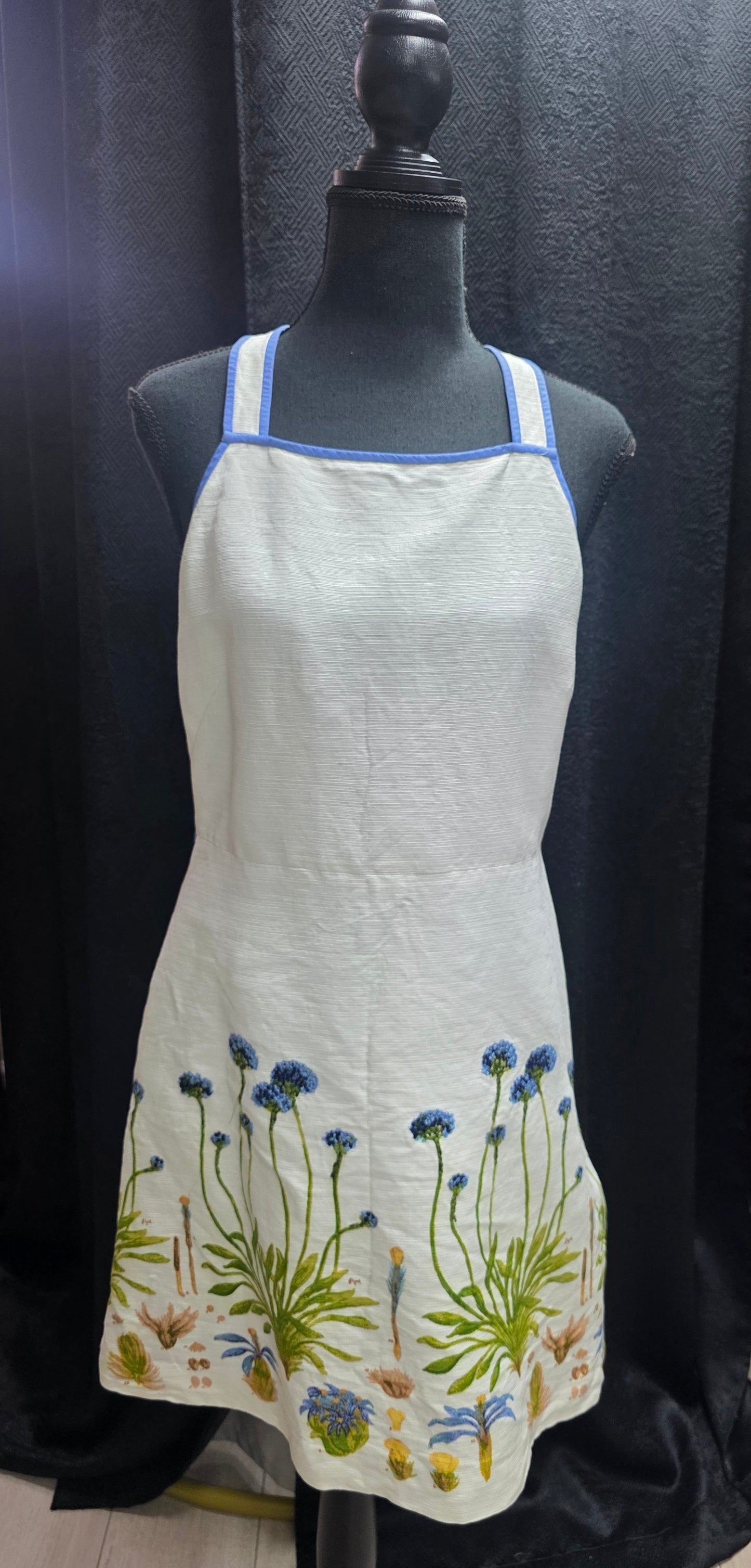 Tory Burch Ivory & Blue Floral Embroidered Dress