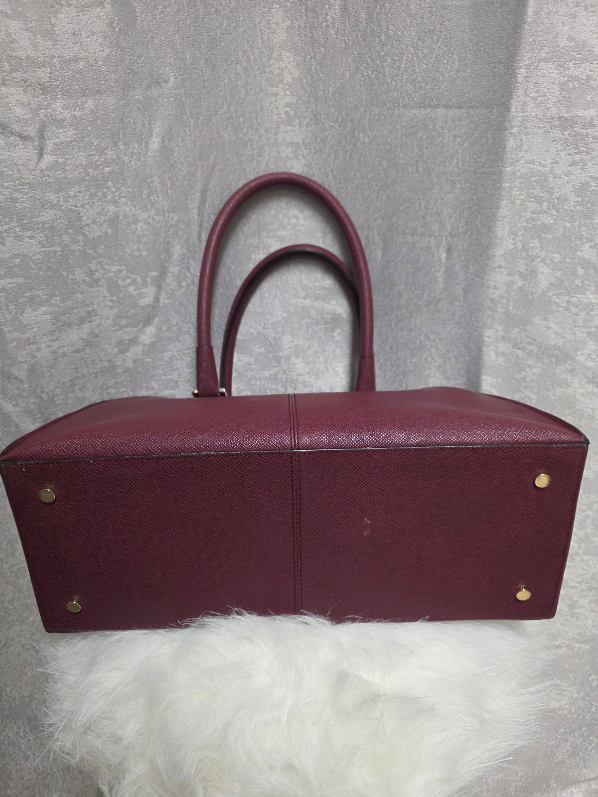 Burgundy Textured Leather Tote Bag