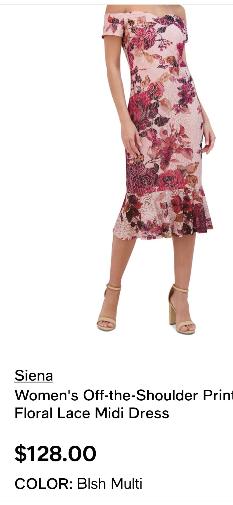 Seina Floral Lace Off-the-Shoulder Dress — Burgundy Multi (Size 14)