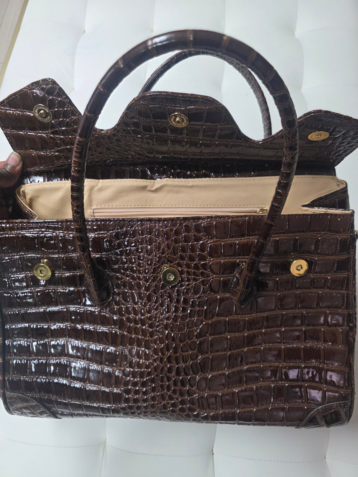 Muska Milano Brown Croc-Embossed Leather Satchel Bag