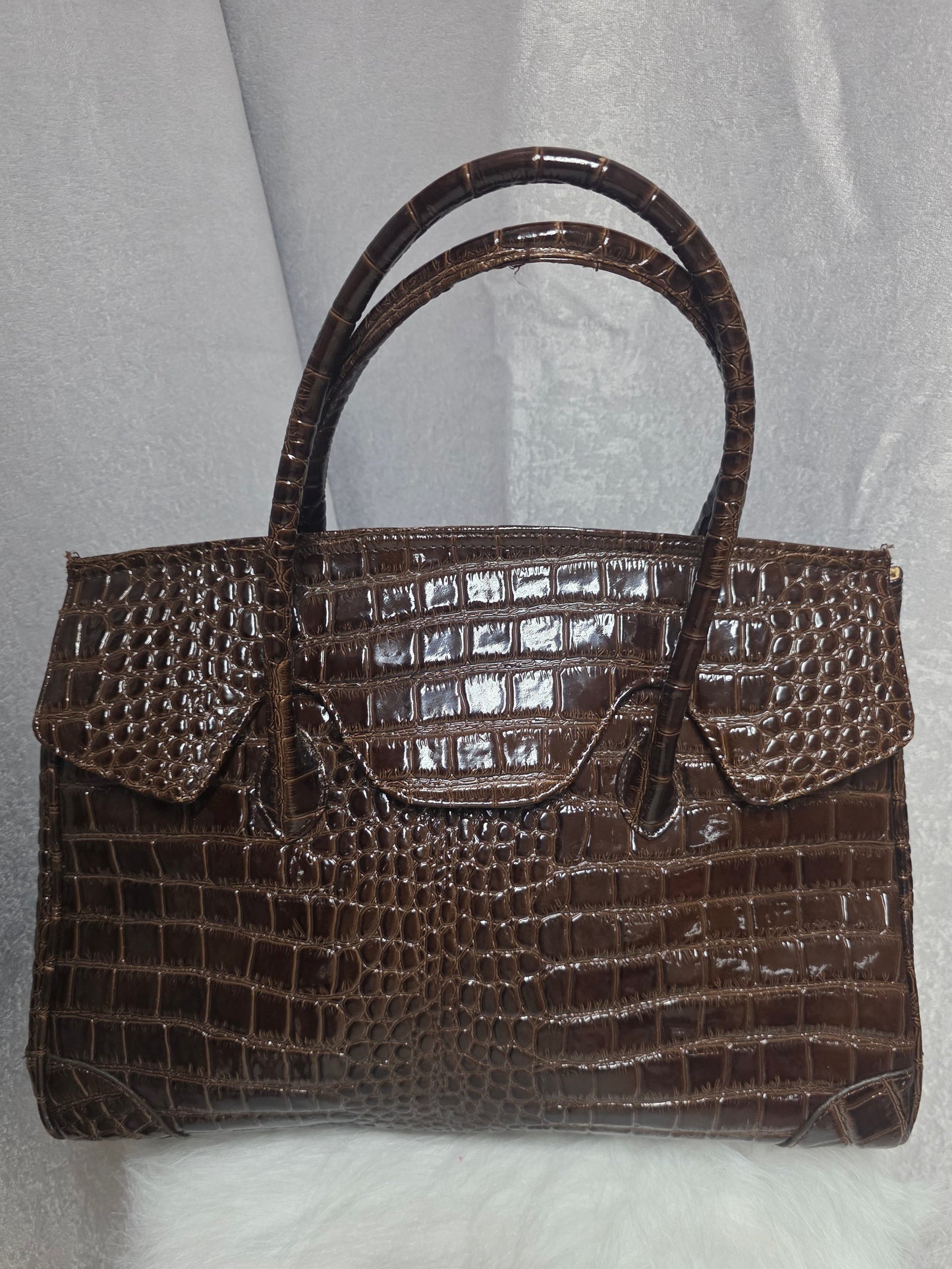 Muska Milano Brown Croc-Embossed Leather Satchel Bag