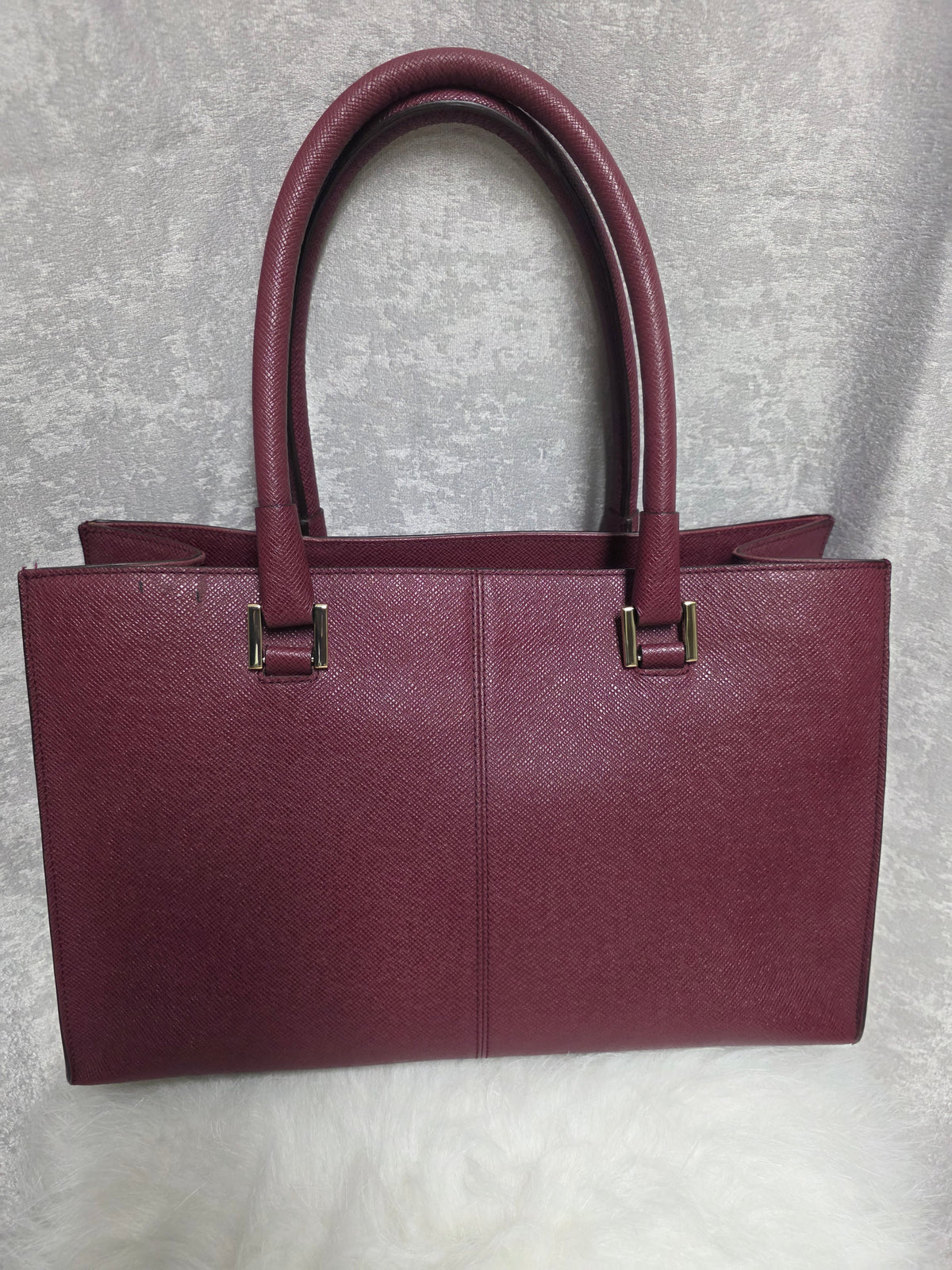 Burgundy Textured Leather Tote Bag