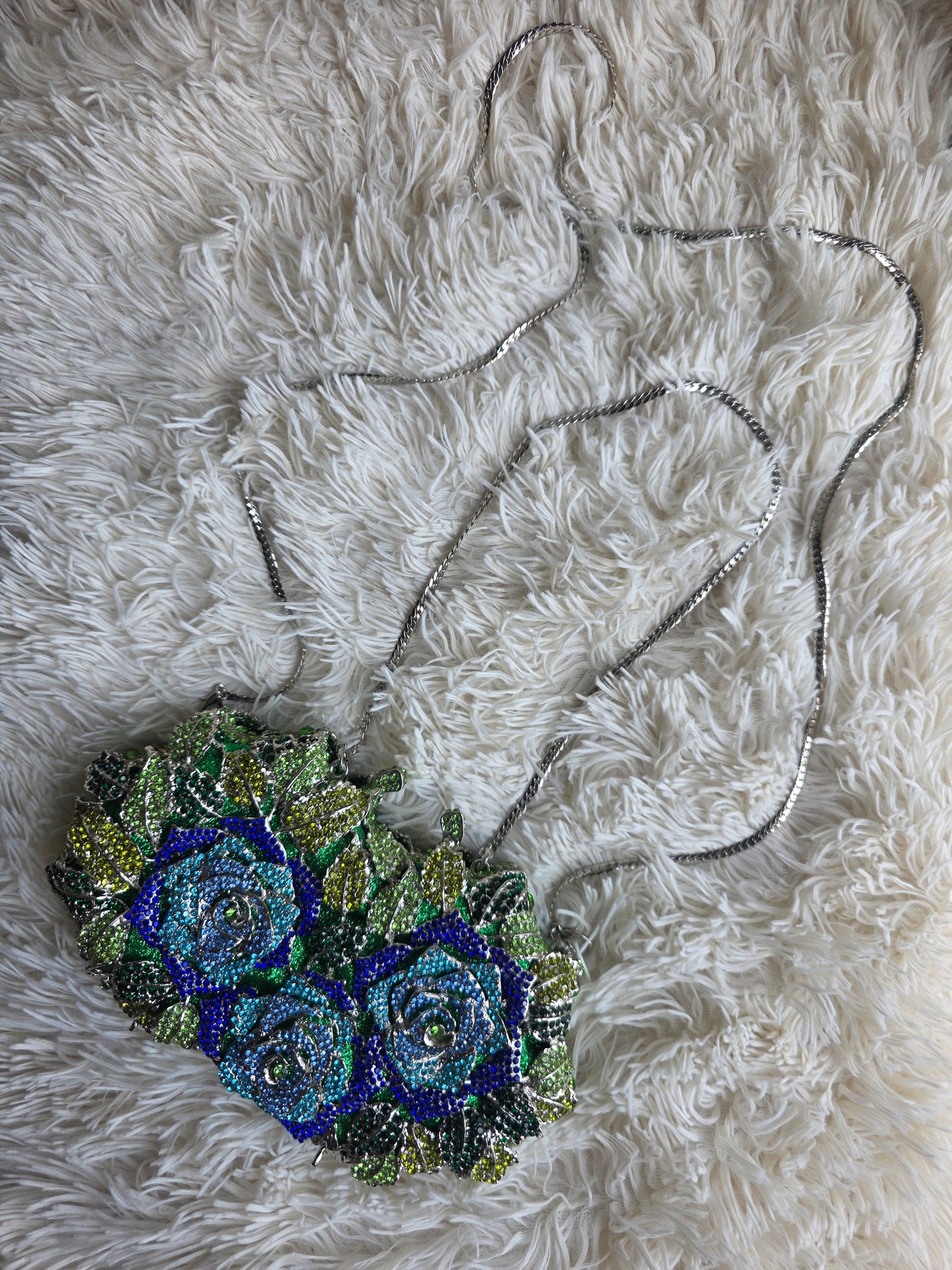 Blue & Green Floral Rhinestone Evening Clutch