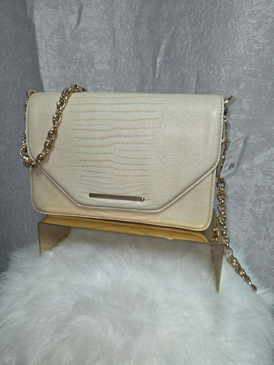 RZ Cream Lizard-Embossed Chain Shoulder Bag