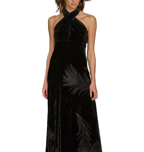 Donna Karan New York Velvet Halter Neck Twist Gown - Black