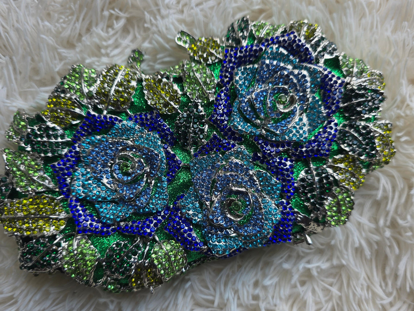 Blue & Green Floral Rhinestone Evening Clutch