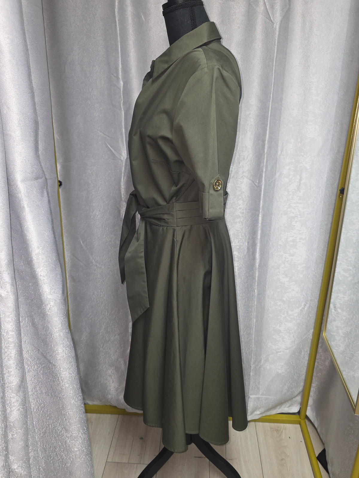 BM Olive Green Belted Shirt Dress – Size 10