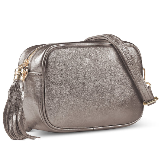 Italian Genuine Metallic Suede Crossbody Bag | Gubbio