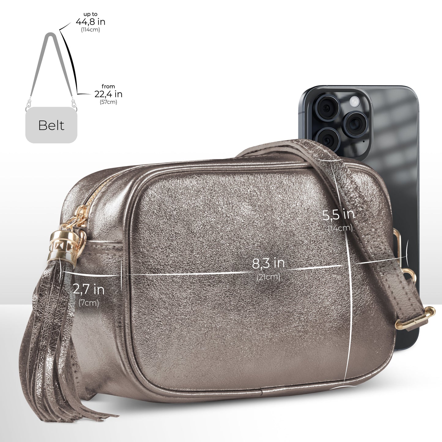 Italian Genuine Metallic Suede Crossbody Bag | Gubbio