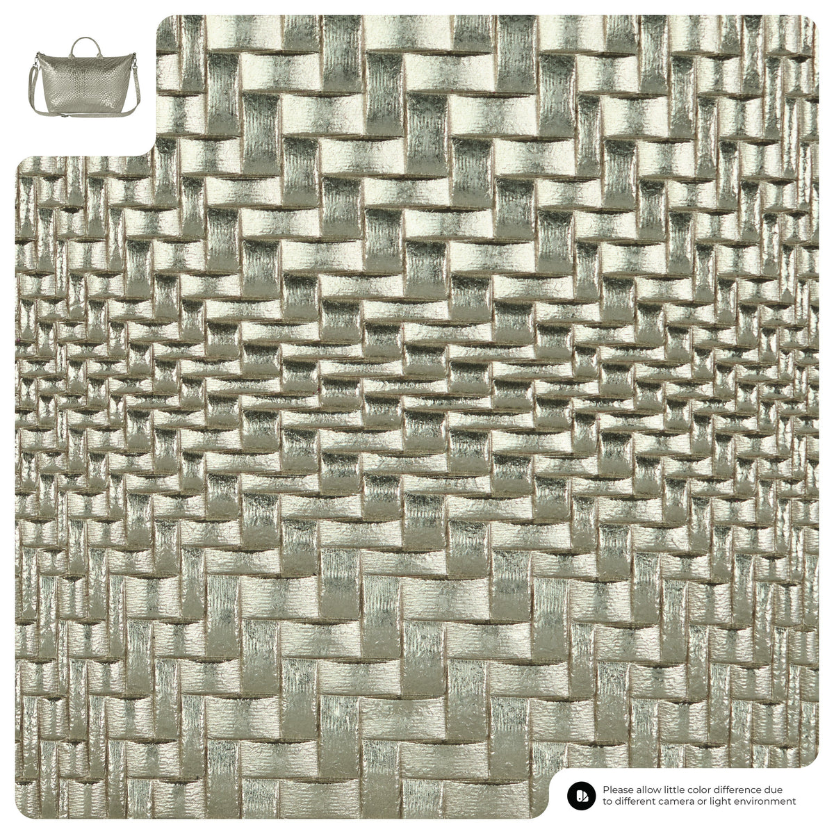 Italian Genuine Basketweave-Embossed Metallic Suede Top-Handle Bag | Treviso