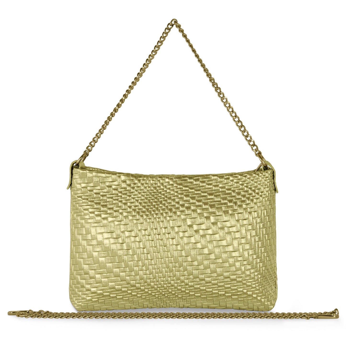 Italian Genuine Basketweave-Embossed Metallic Suede Crossbody Bag | Bari