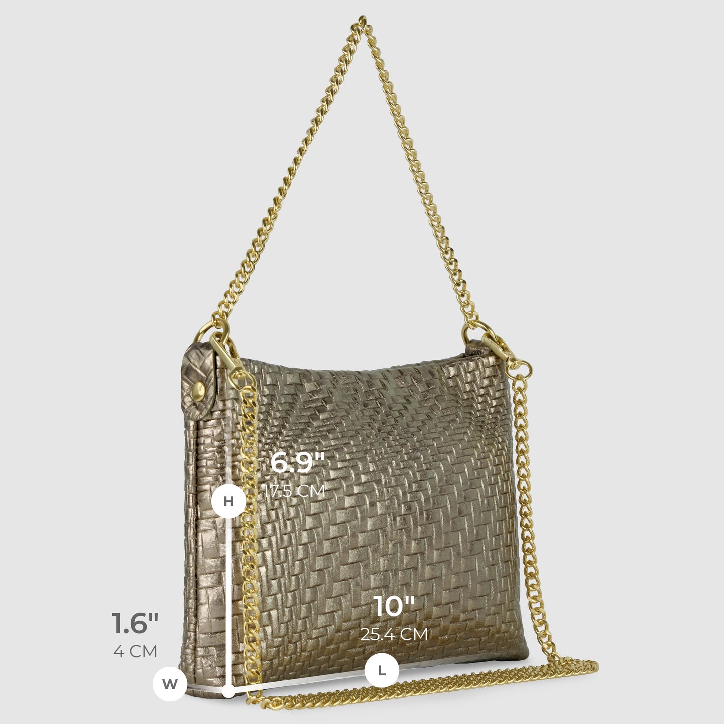 Italian Genuine Basketweave-Embossed Metallic Suede Crossbody Bag | Bari