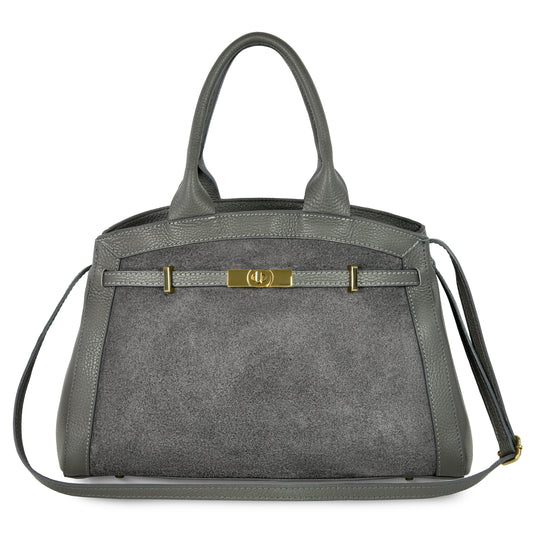 Italian Genuine Suede & Full-Grain Leather Top-Handle Bag | Forlì
